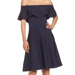 Eliza J Off the shoulder dress in navy